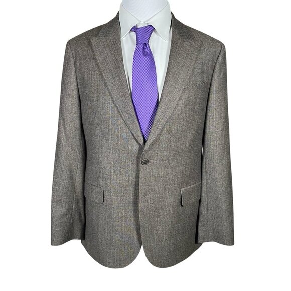 Joseph Abboud Sport Coat 41R Zignone Italy Super 100s Wool Taupe Peak Lapel Slim - Picture 2 of 16